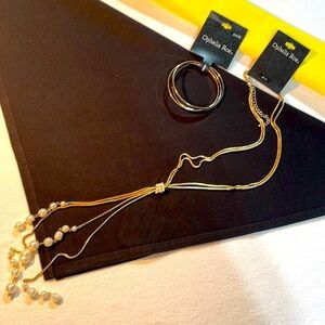 Gold Pearl Necklace & 3 Bangle Bracelets Bundle of 2 Ophelia Roe NWT